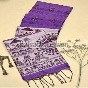 Madhubani Hand Painted Pure Tussar Silk Saree