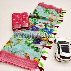Ladies Printed Cotton Linen Saree
