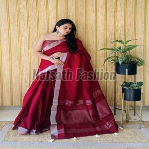 Multicolor Plain Linen Cotton Saree