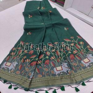 Ksr Handlooms Peach Muga Allover Cotton Printed Saree