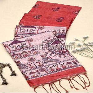 Madhubani Hand Painted Pure Tussar Silk Saree