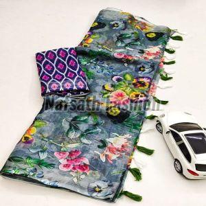 Ladies Printed Cotton Linen Saree