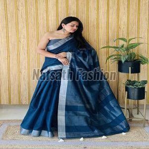 Multicolor Plain Linen Cotton Saree