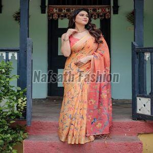 Pure Linen Kalamkari Printed Saree