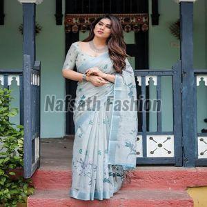 Multicolor Linen Digital Printed Saree