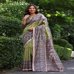Pure Tussar Madhubani Screen Print Saree