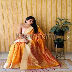 Raw Silk Temple Border Saree
