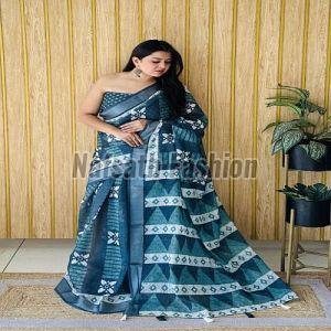 Linen Cotton Digital Printed Saree