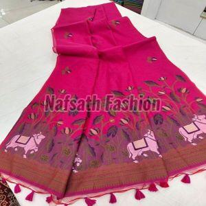 Ksr Handlooms Peach Muga Allover Cotton Printed Saree