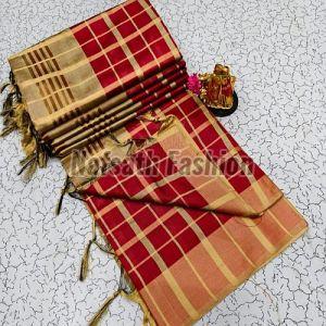Multicolor Check Printed Cotton Saree