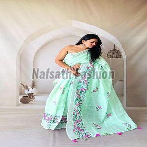 Digital Printed Linen Cotton Saree