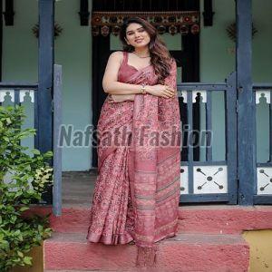 Pure Linen Kalamkari Printed Saree