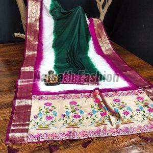 Printed Paithani Pure Silk Saree with Japanese Dye