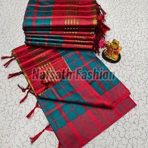 Multicolor Check Printed Cotton Saree