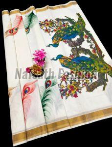 Ladies Hand Painted Cotton Saree