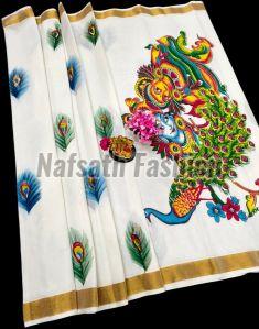 Ladies Hand Painted Cotton Saree