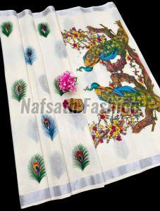Ladies Hand Painted Cotton Saree