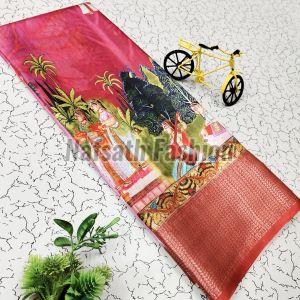 Multicolor Digital Printed Dola Silk Saree