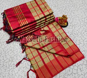 Multicolor Handloom Cotton Checked Saree