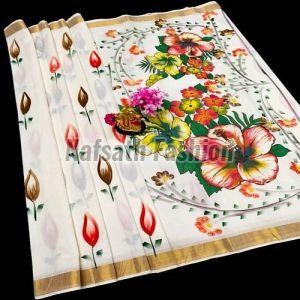 Ladies Hand Painted Cotton Saree