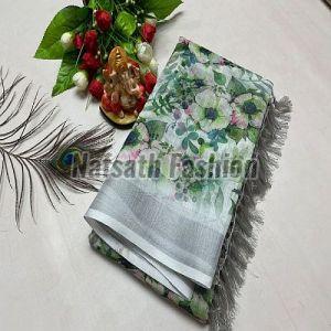 Ladies Linen Cotton Printed Saree