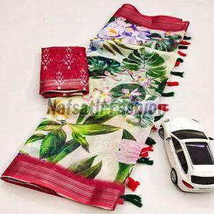 Ladies Printed Cotton Linen Saree