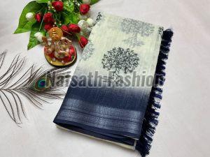 Ladies Linen Cotton Printed Saree