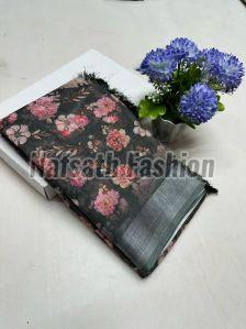 Ladies Linen Cotton Printed Saree