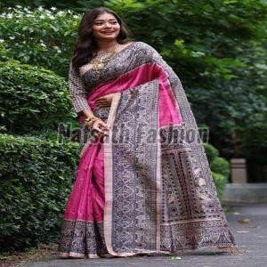 Pure Tussar Madhubani Screen Print Saree