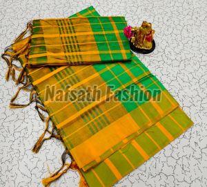 Multicolor Handloom Cotton Checked Saree