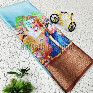 Multicolor Digital Printed Dola Silk Saree