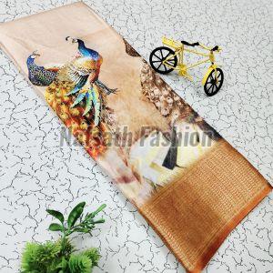 Multicolor Digital Printed Dola Silk Saree