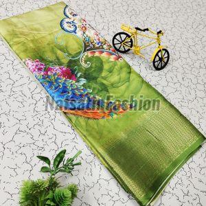 Multicolor Digital Printed Dola Silk Saree
