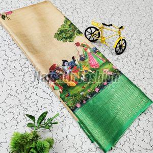Multicolor Digital Printed Dola Silk Saree