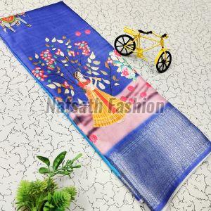 Multicolor Digital Printed Dola Silk Saree