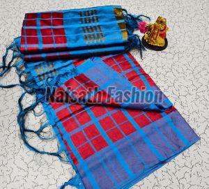 Multicolor Handloom Cotton Checked Saree
