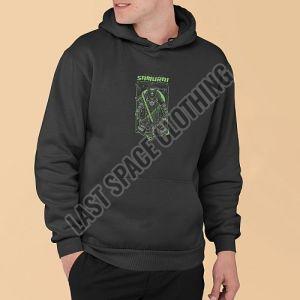 Mens Premium Quality Black Samurai Printed Fleece Hoodie