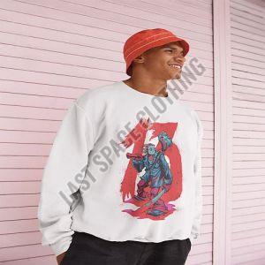 Mens White Premium Quality Printed Butcher Fleece Sweatshirt