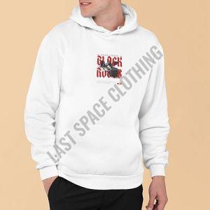 Mens White Premium Quality Black Rule Printed Fleece Hoodie