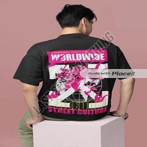 Mens Black Premium Quality Worldwide Print Oversized T-Shirt