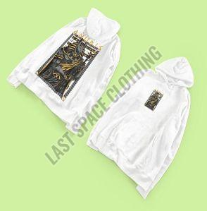 Mens Premium Quality White Anubis Printed Fleece Hoodie