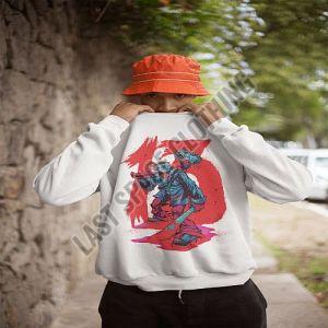 Mens White Premium Quality Printed Butcher Fleece Sweatshirt