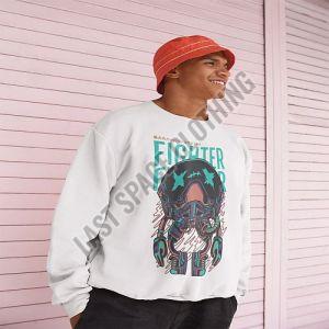 Mens White Premium Quality Fighter Printed Fleece Sweatshirt