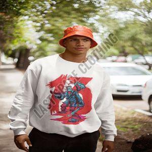 Mens White Premium Quality Printed Butcher Fleece Sweatshirt