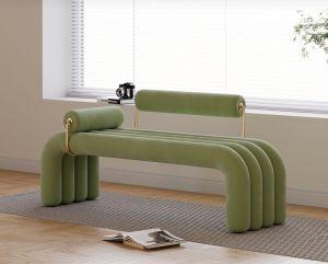 Modern Green Line Tufted Bench