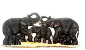 10 Inch Family Red Wood Elephant Statues