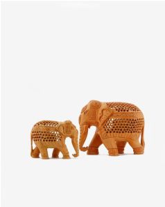 5 Inch Under Cutting Wooden Elephant Pair Statues
