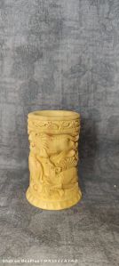 6 Inch Hand Carved Wooden Pen Holder