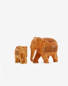 8 Inch Under Cutting Wooden Elephant Pair Statues
