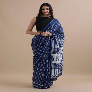 Ladies Indigo Pure Cotton Mul Saree